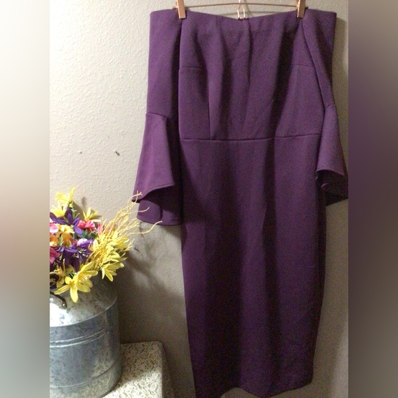 NEWT ELOQUII PLUM SCUBA DRESS SIZE 16 FLARE BELL SLEEVES ( plus size ) - Picture 9 of 15